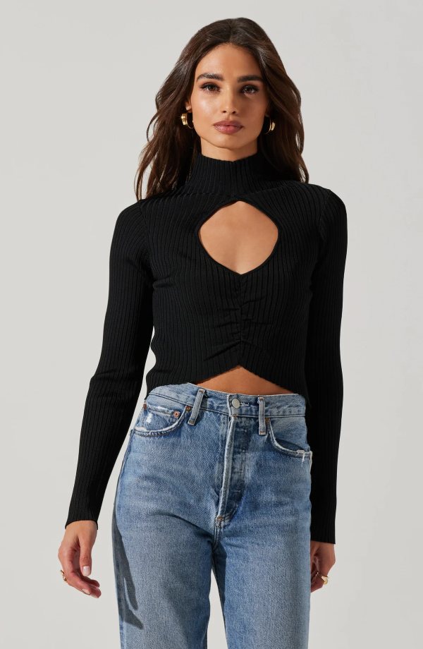 Elia Mock Neck Cutout Sweater